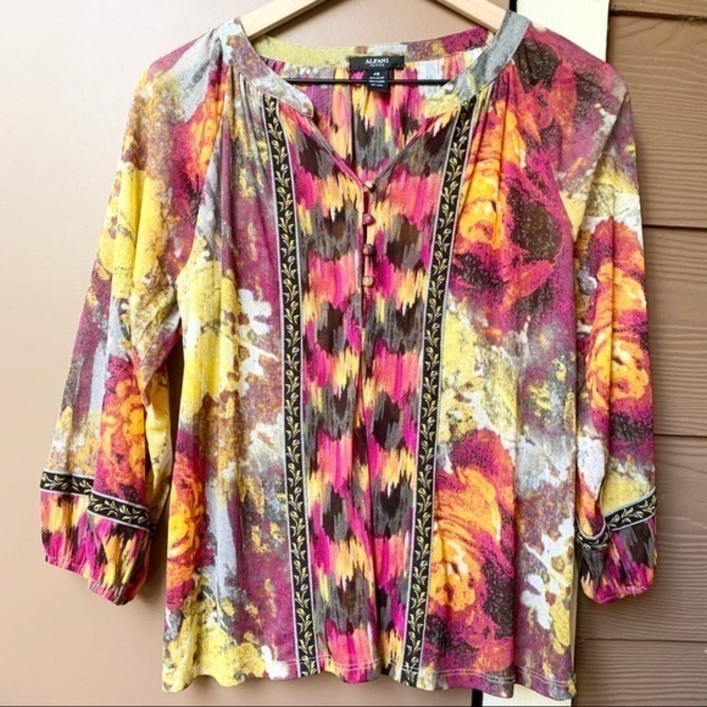 Alfani Floral Watercolor Art to Wear Blouse PS
